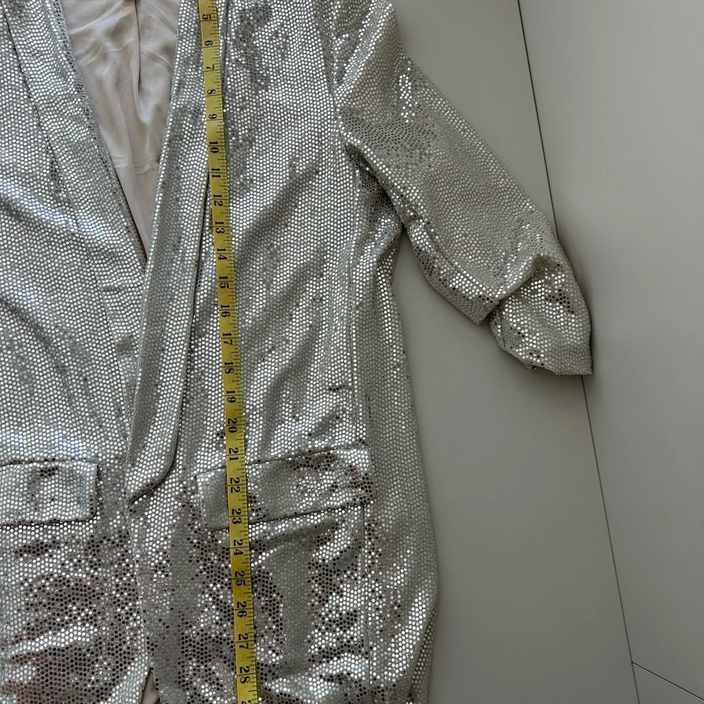 Silver Sequin Sparkle Shawl Collar Jacket Cardigan - Picture 4 of 8